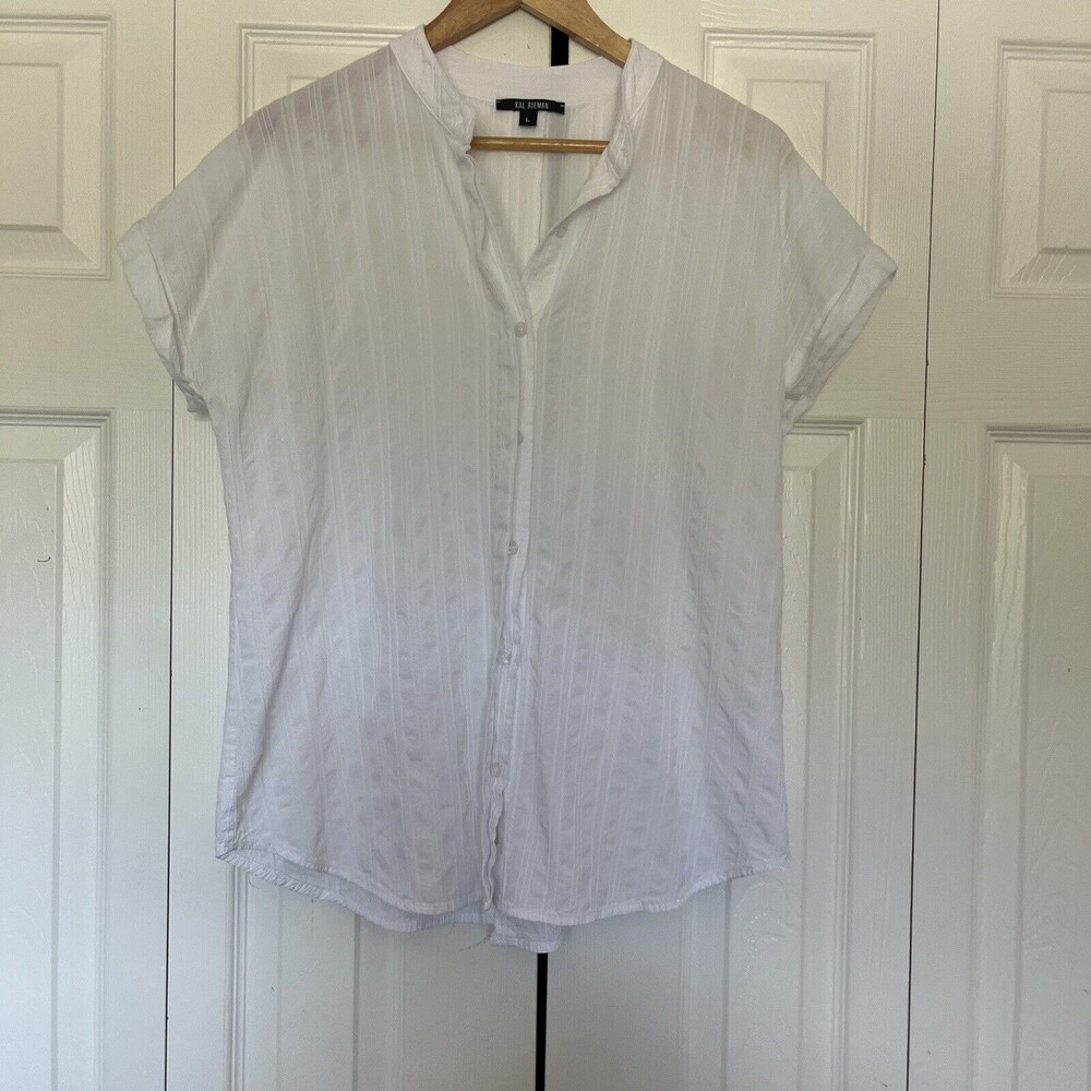 Women’s Kal Rieman White Short Sleeve Button Shirt Size Large